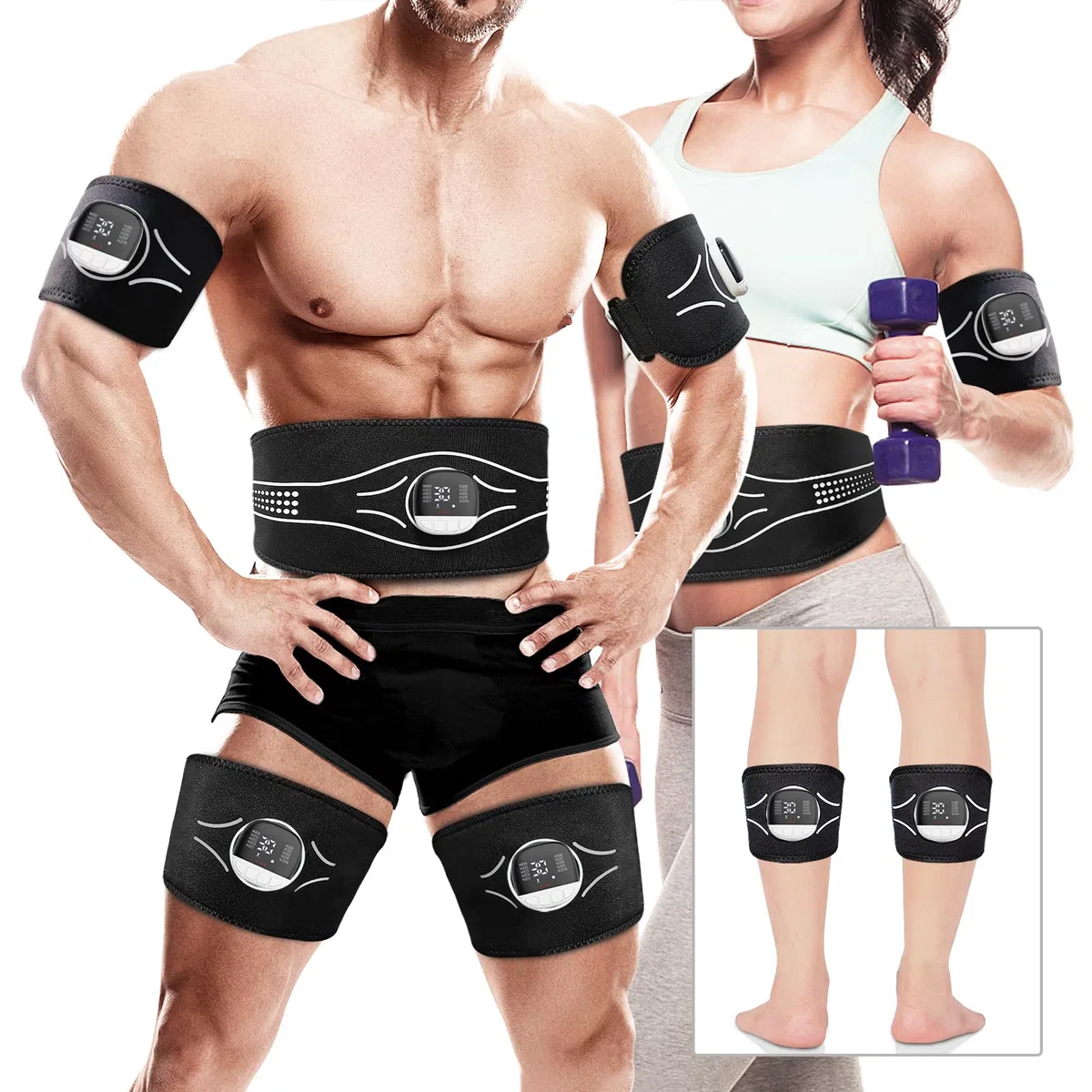 EMS Bauchmuskeltrainer EMS Trainingsgerät - 5Pcs Aluminiumblech Muskelstimulator mit 10 Modi und 30 Intensitäten nzeige des Kalorienverbrauchs und Ladeanleitung, für Bauch/Arm/Bein
