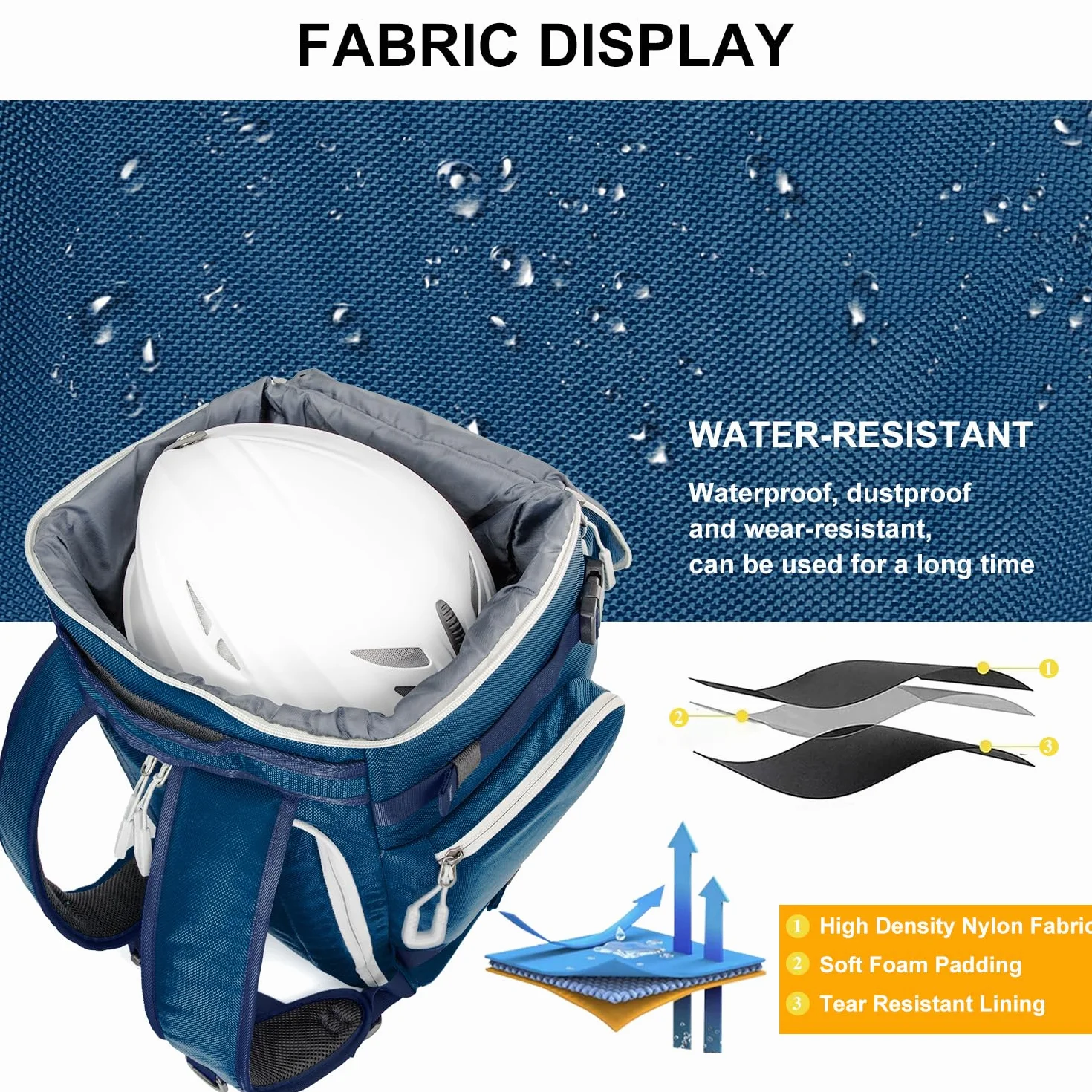 Skischuhtasche mit Helmfach, 65L Skirucksack Skischuhrucksack mit Ski Helmtasche, Wasserdicht Skitasche Skisack für Skistiefel, Schlittschuhe, Skibrille, Snowboard, Skihandschuh
