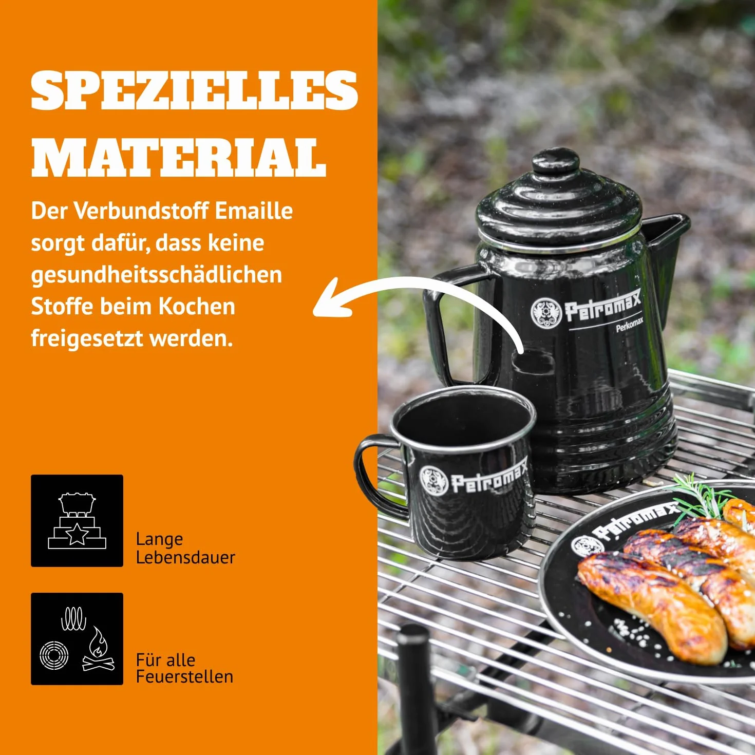 Petromax Perkomax Perkolator, Kaffee & Teekanne, emailliert, 9 Tassen, für Camping & Herd - 1,5 Liter schwarz