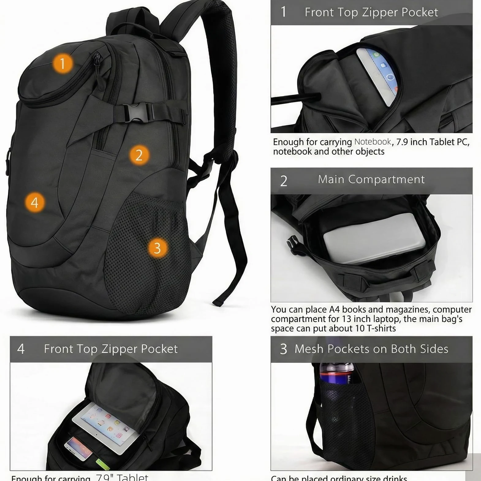 VINBAGGE Rucksack Molle Taktische Motorrad Wanderrucksack Outdoor Wasserdicht Trekkingrucksack 25L Campus Jagdrucksack Schulrucksack Jungen Daypack für Herren Damen Schwarz