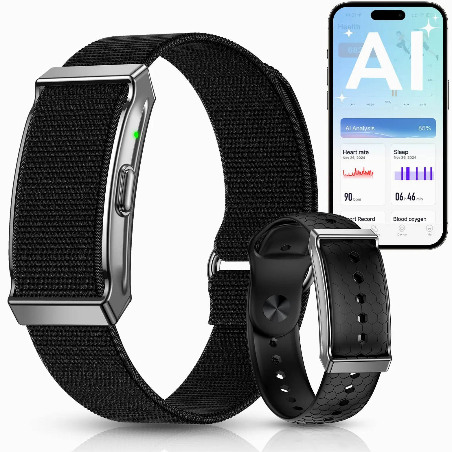 Fitness Tracker ohne Display Smart Band, 24/7 Aktivitäts Schlaftracker mit Herzfrequenz Menstruationszyklus SpO2, Schrittzähler mit 35 Tage Akku, 120+ Sportmodi, KI-Analyse, IP68 Wasserdicht, Kein ABO