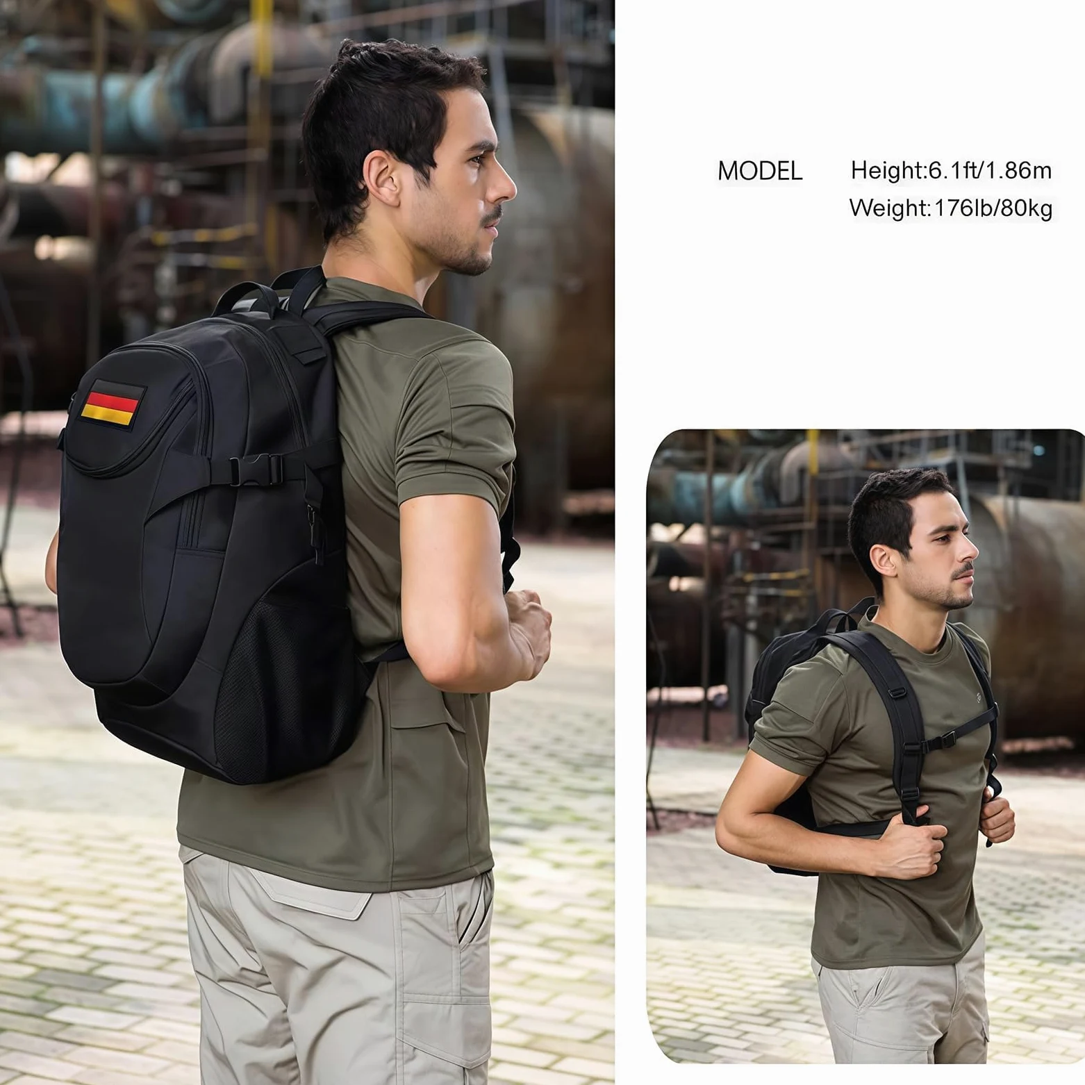 VINBAGGE Rucksack Molle Taktische Motorrad Wanderrucksack Outdoor Wasserdicht Trekkingrucksack 25L Campus Jagdrucksack Schulrucksack Jungen Daypack für Herren Damen Schwarz