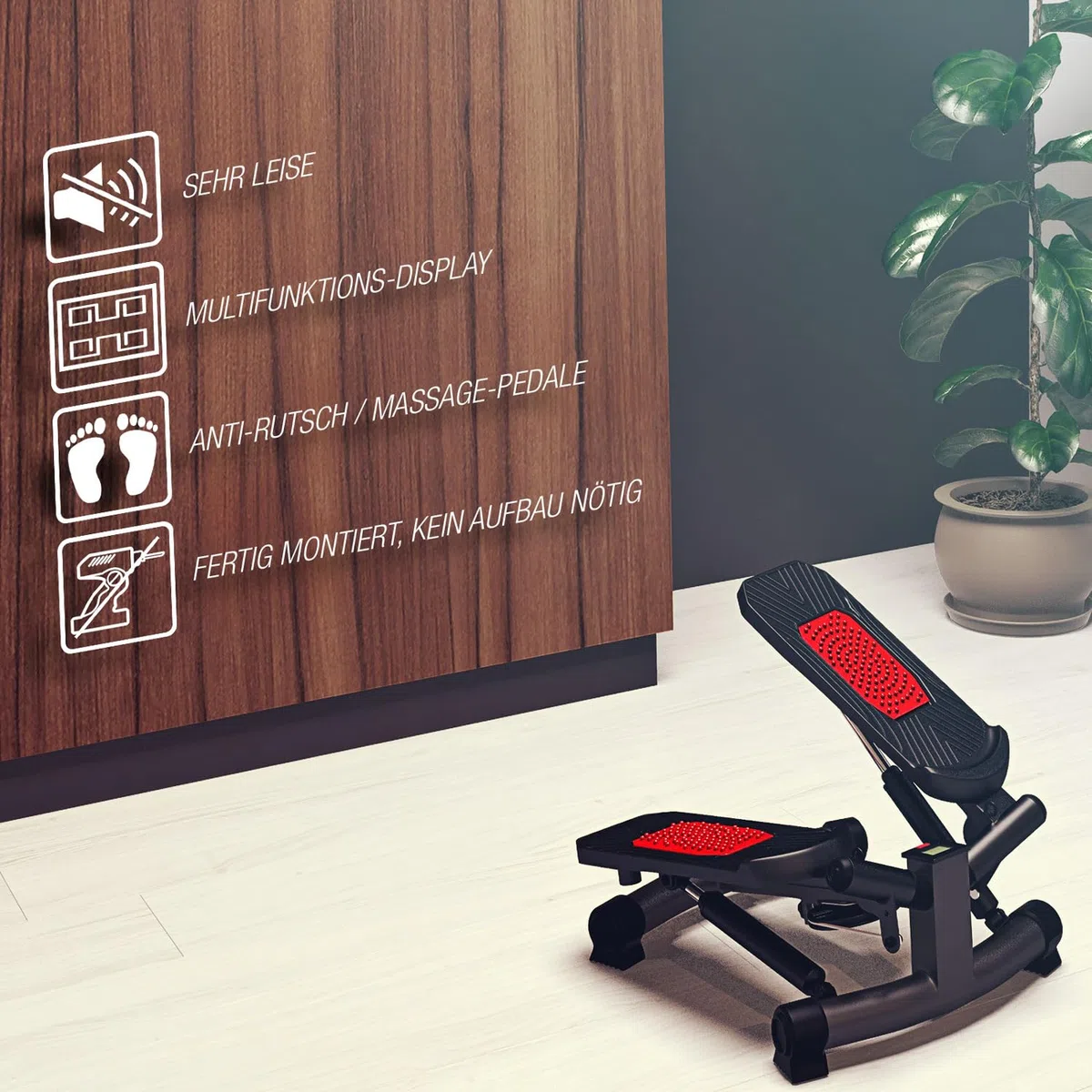 Sportstech STX300 2in1 Mini Stepper für Zuhause mit Power Ropes, Up-Down & Twist Stepper, Widerstand einstellbar, LCD Display, Ganzkörper Hometrainer, max. 120 kg