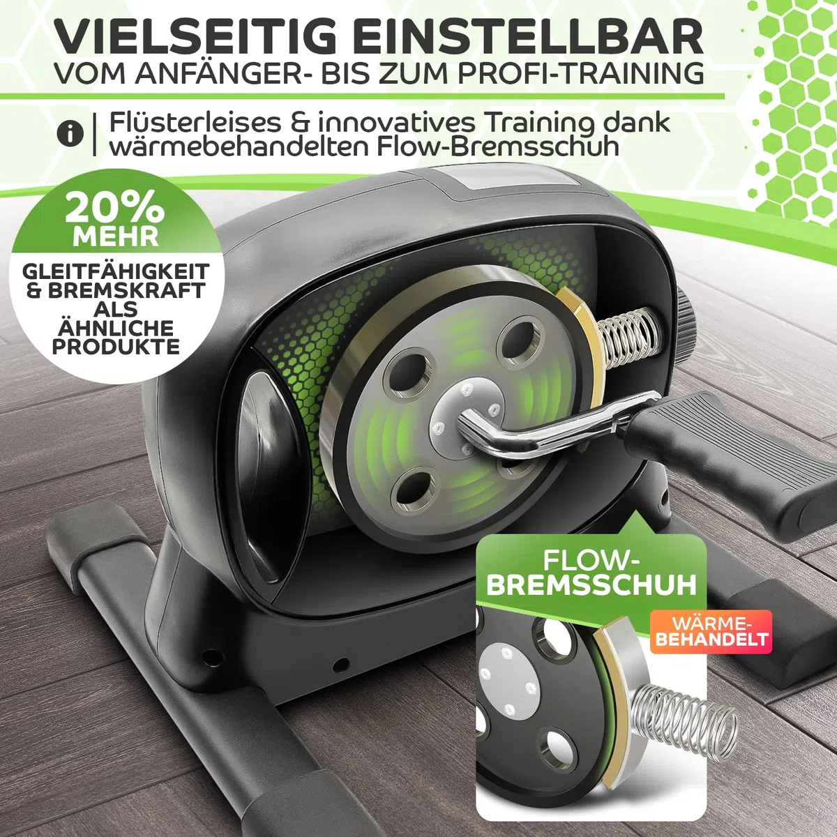Neu Tretmann Basic Pedaltrainer Set -extra standfest & leise- inkl. Befestigungsband -DEKRA Geprüft- Beintrainer für Senioren Heimtrainer Mini Bike Schwarz Grün