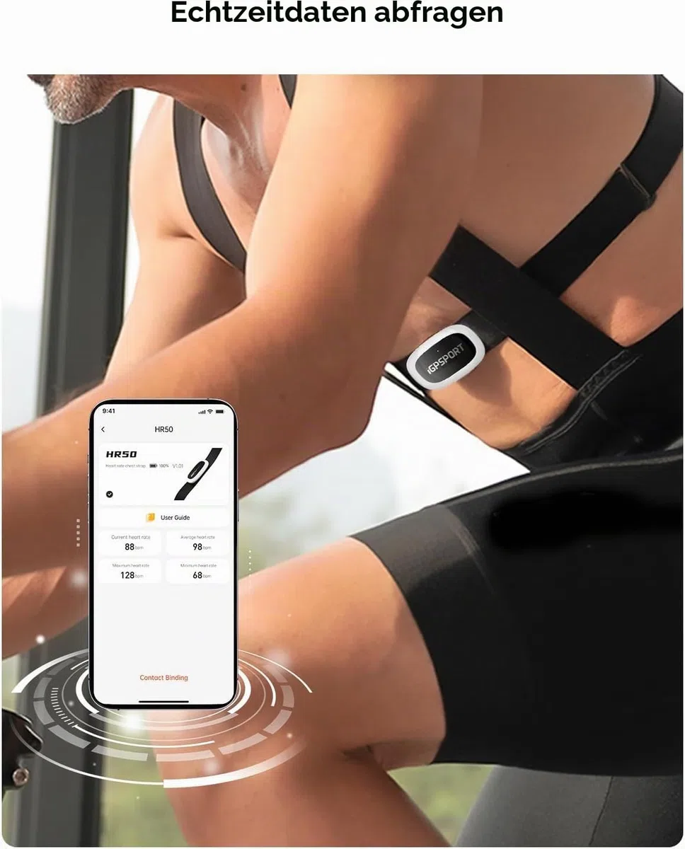 iGPSPORT HR50 Herzfrequenzmesser, Bluetooth & Ant+ mit Brustgurt für Laufen, Radfahren, Fitnessstudio, kompatibel mit Garmin Polar Wahoo - Schwarz