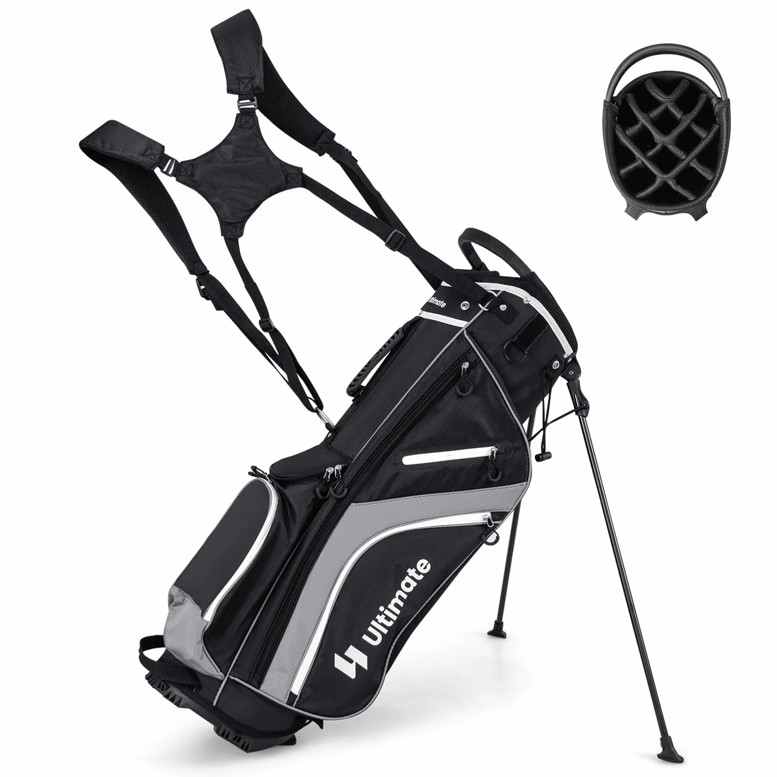 LIFEZEAL Golftasche mit Ständer, Golfschlägertasche mit 14 Fächern, leichte Golftasche mit doppelten Trägern, 6 Reißverschlusstaschen, Regenhülle, für Männer und Frauen