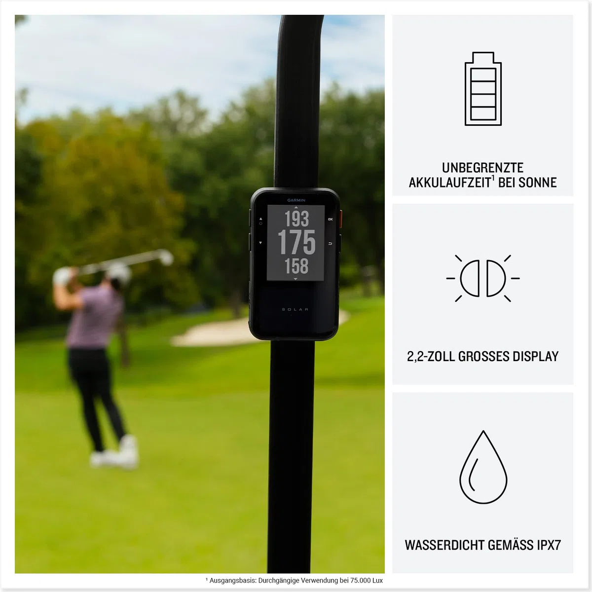 Garmin Approach G20 Solar - Golf-Handgerät mit 2,2"-Display, Solarladung für eine Lange Akkulaufzeit, Entfernungsangaben zu Hindernissen und zum Grün und über 43.000 Golfplätze weltweit