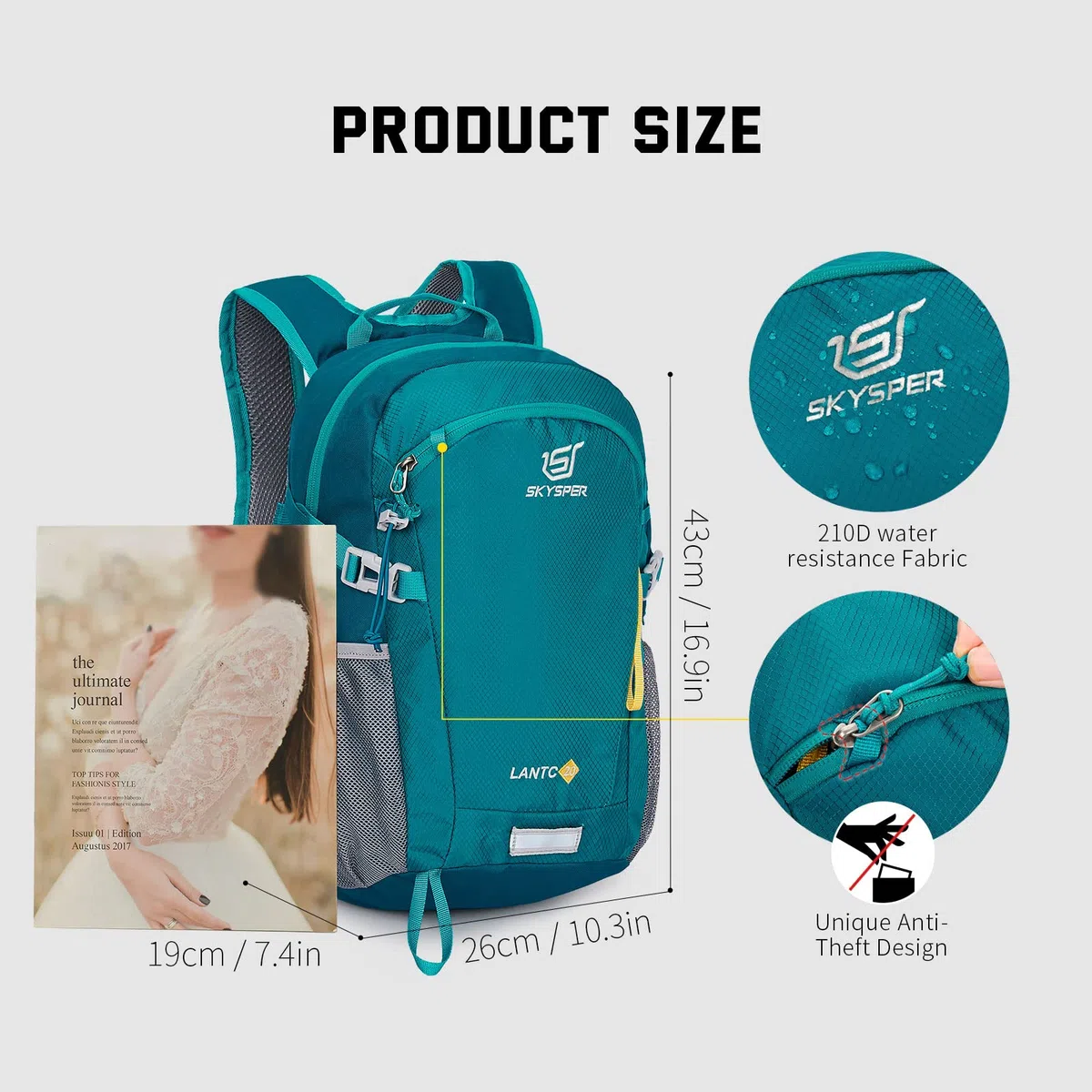 SKYSPER Leicht Wanderrucksack Klein Rucksack mit Rückenbelüftung Trekkingrucksack aus atmungsaktivem 3D Air Mesh Polyester Camping Outdoor Wandern Rucksack