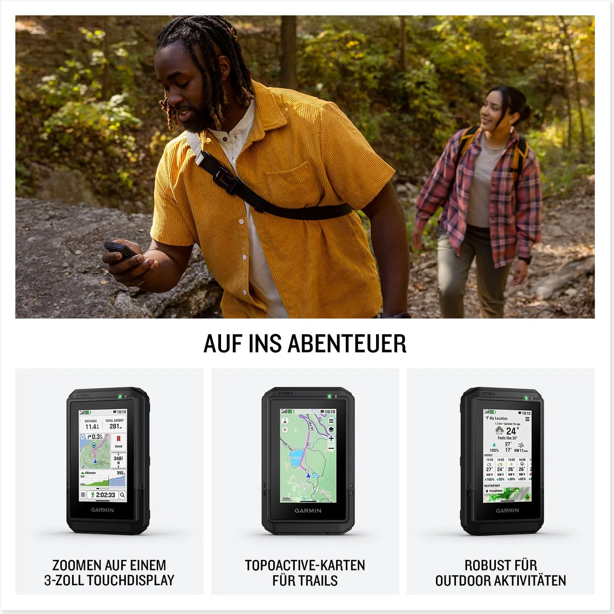 Garmin eTrex Touch - GPS-Handgerät mit 3"-Farb-Touchdisplay, bis zu 130 Stunden Akkulaufzeit, vorinstallierte TopoActive Karten für Europa, Streckenplanung, Satelliten und Multi-Frequenz Empfang