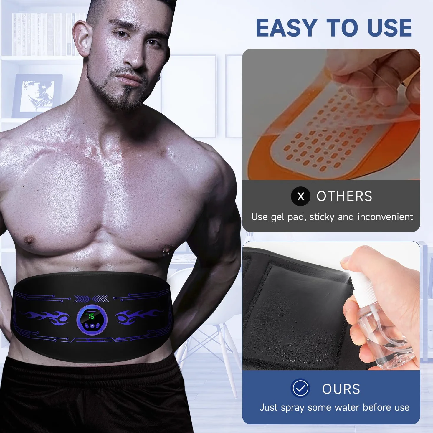 EMS Trainingsgerät, Bauchtrainer Elektrisch, EMS Bauchmuskeltrainer, EMS Bauchtrain – Nicht auswechselbare – 6 Trainingsmodi Muskelstimulator für Männer und Frauen, Bauch Trainingsgerät für Zuhause