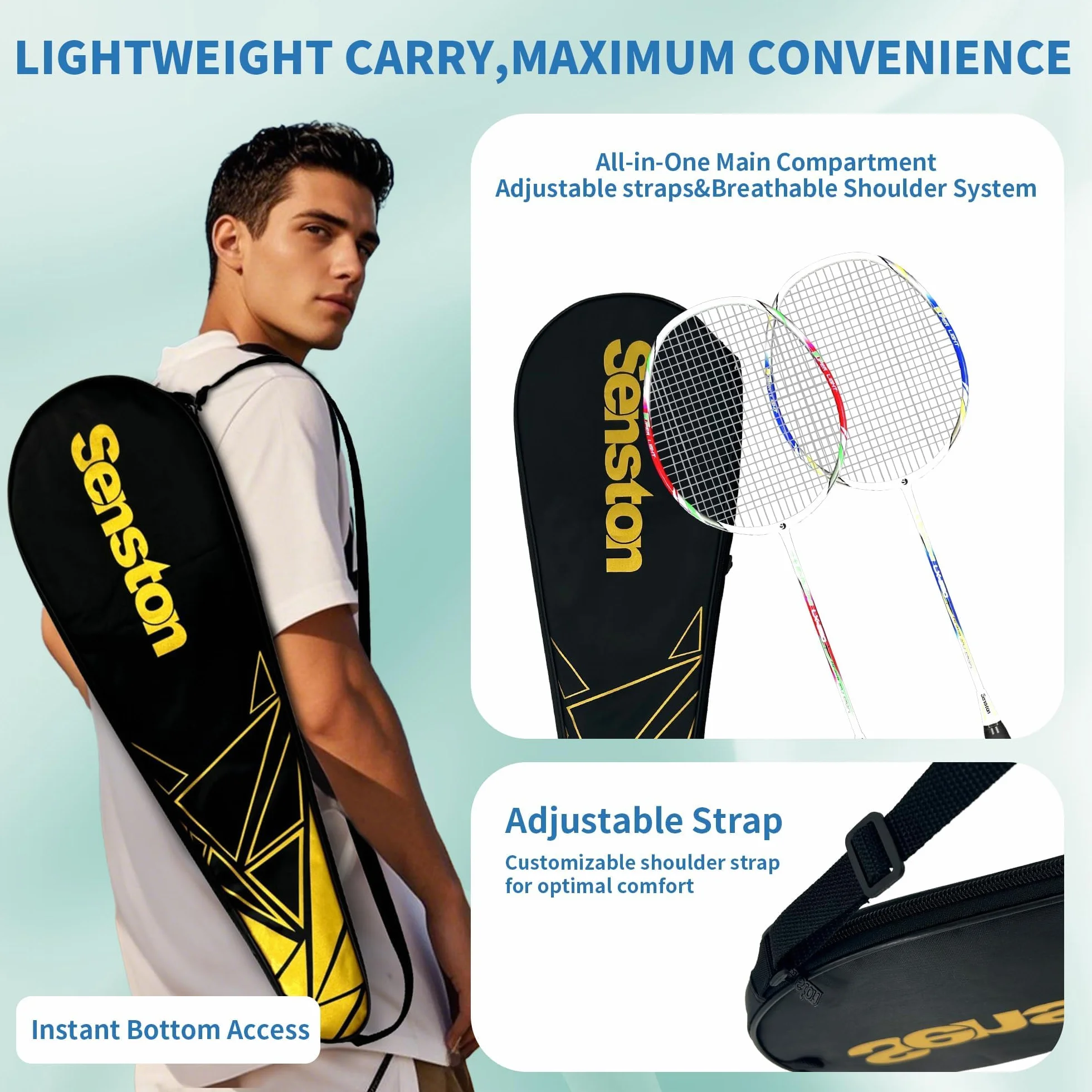 Senston Graphit Badminton-Set Leichtgewicht Badmintonschläger mit Schlägertasche Badminton Schläger Federballschläger für Training, Unterhaltung