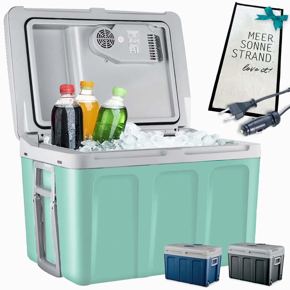 TOM 2in1 XXL Kühlbox 40l mit Kühl- und Heizfunktion – elektrische Coolbox mit Rollen – 230V & 12V Strom Anschluss – Elektrisch – für Auto, Camping, Wohnwagen & Co – Plus Geschenk