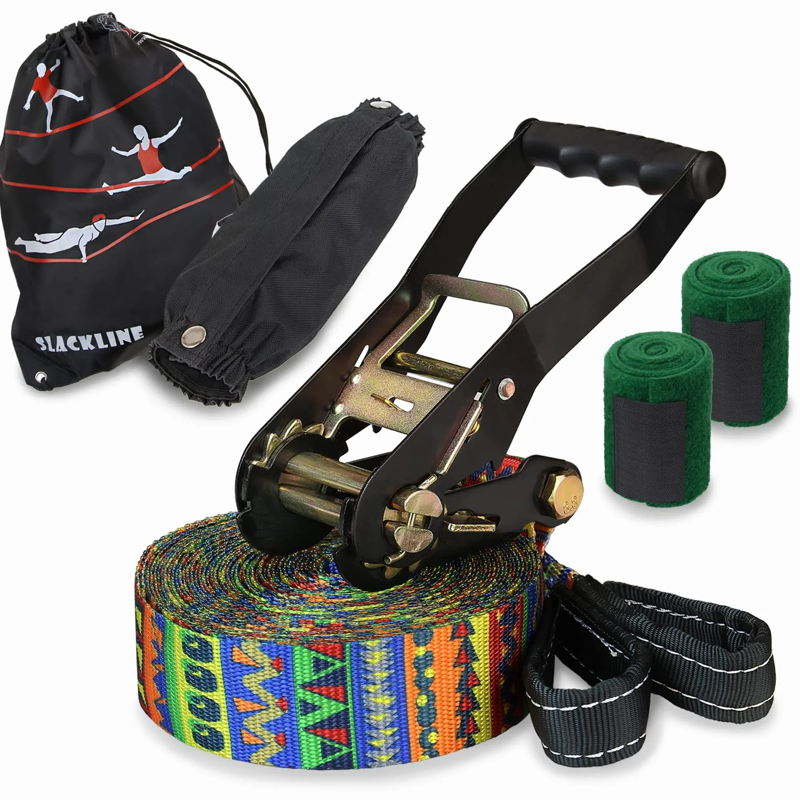 ALPIDEX Slackline Set 15 m + Baumschutz und Ratschenschutz, geeignet für Kinder, Anfänger und Fortgeschrittene 7 Jahre Garantie auf Material*