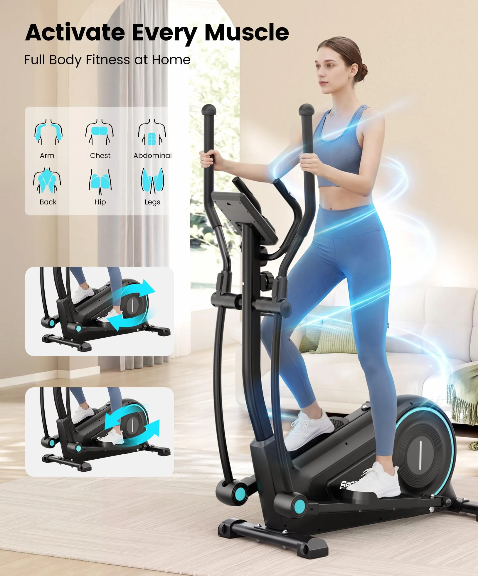 Dripex Crosstrainer für Zuhause, extrem leiser Ellipsentrainer mit 16 Widerstandsstufen, magnetischer Crosstrainer mit 38 cm Schrittlänge, 8 kg Schwungrad, Pulssensor und Gerätehalter