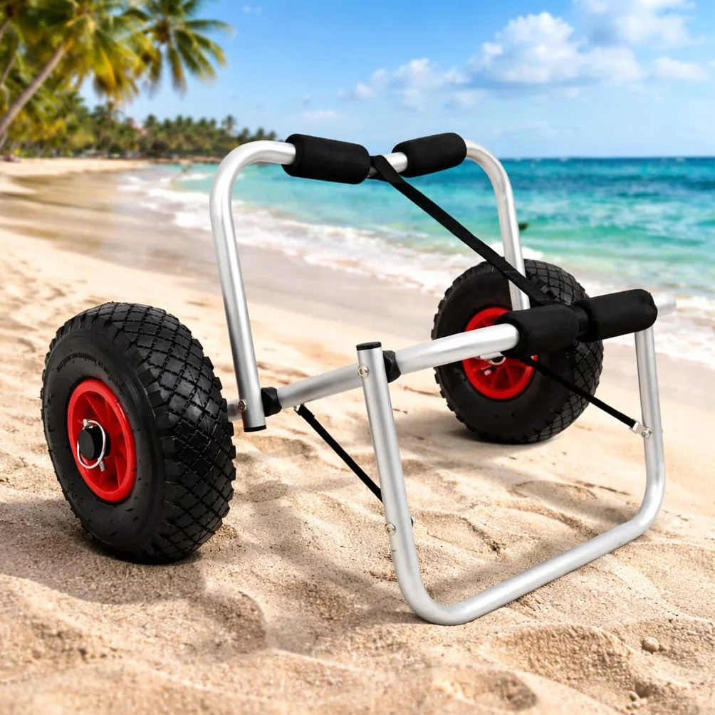 Kajakwagen aus Aluminium, bis 100 kg Belastbar,mit 2 x 26 cm PU-Rädern und PP-Spanngurt,Faltbarer Transportwagen für Kajak, Kanu und SUP