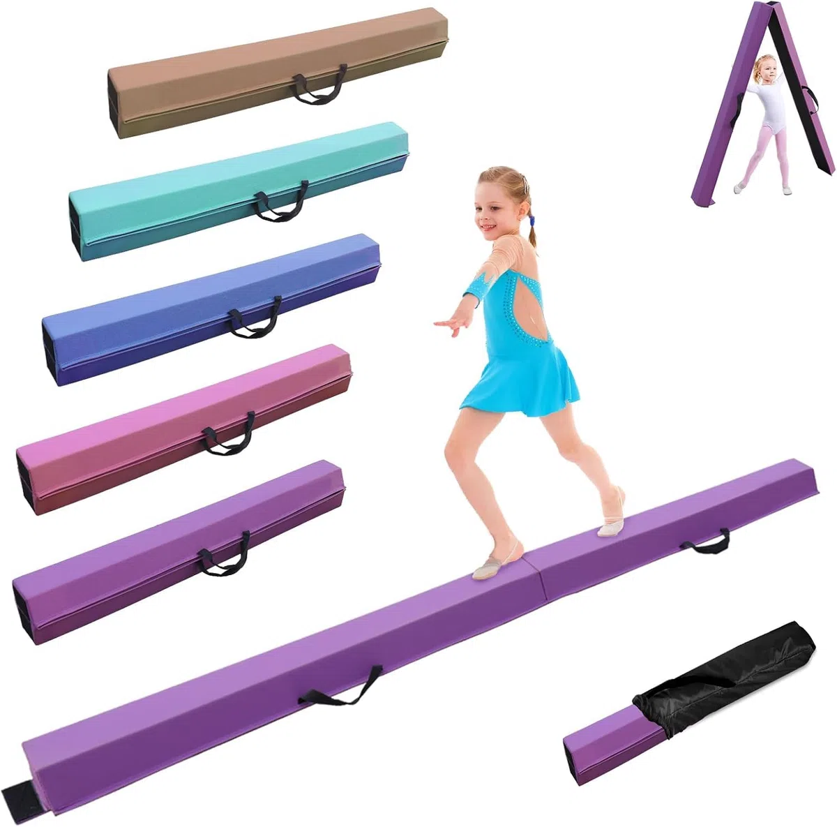 schwebebalken Kinder Schwebebalken klappbar Balken Gymnastik 240/270/300cm PU Leder schwebebalken für zuhause balancierbalken Balance Beam Training Beam für Kinder, Fitness/Training/Turnen