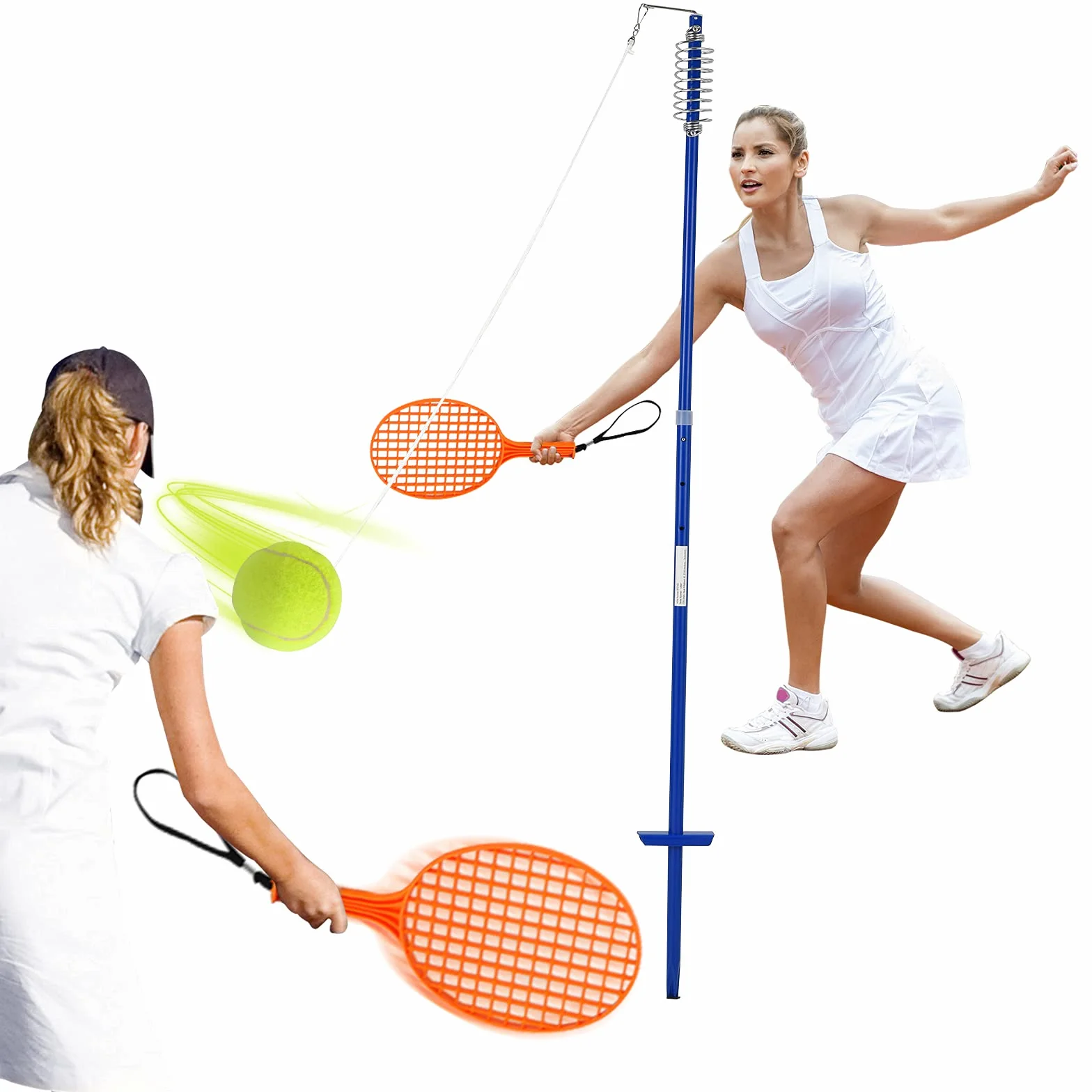 COSTWAY 3-stufig höhenverstellbares Tetherball Set, Twistball Set inkl. Ball｜2 Schlägern｜120cm Schnur, Tennisball an Schnur, Tennis Spiel für Solo und Team