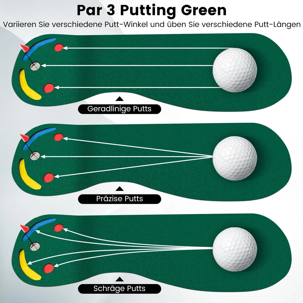 COSTWAY 300 x 96cm Golf Puttingmatte, Putting Green für Indoor & Outdoor, Golfmatte faltbar mit 3 Putting Cups & 1 Fahne, Golf Übungsmatte Trainingsmatte für Zuhause, Büro