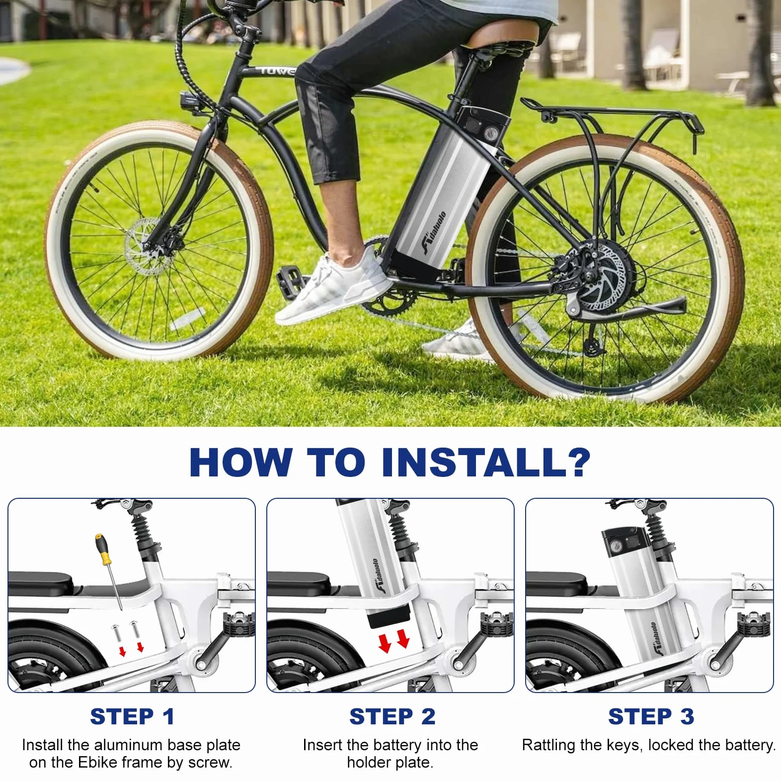 Ebike Akku 36V 48V 10AH-20AH mit Ladegerät - Silverfish Elektrofahrrad Lithium Batterie Fahrrad Ersatzakku 2 Pin/4 Pin für E-Bike-Fahrrad Ba-fang/Tong-Sheng und andere