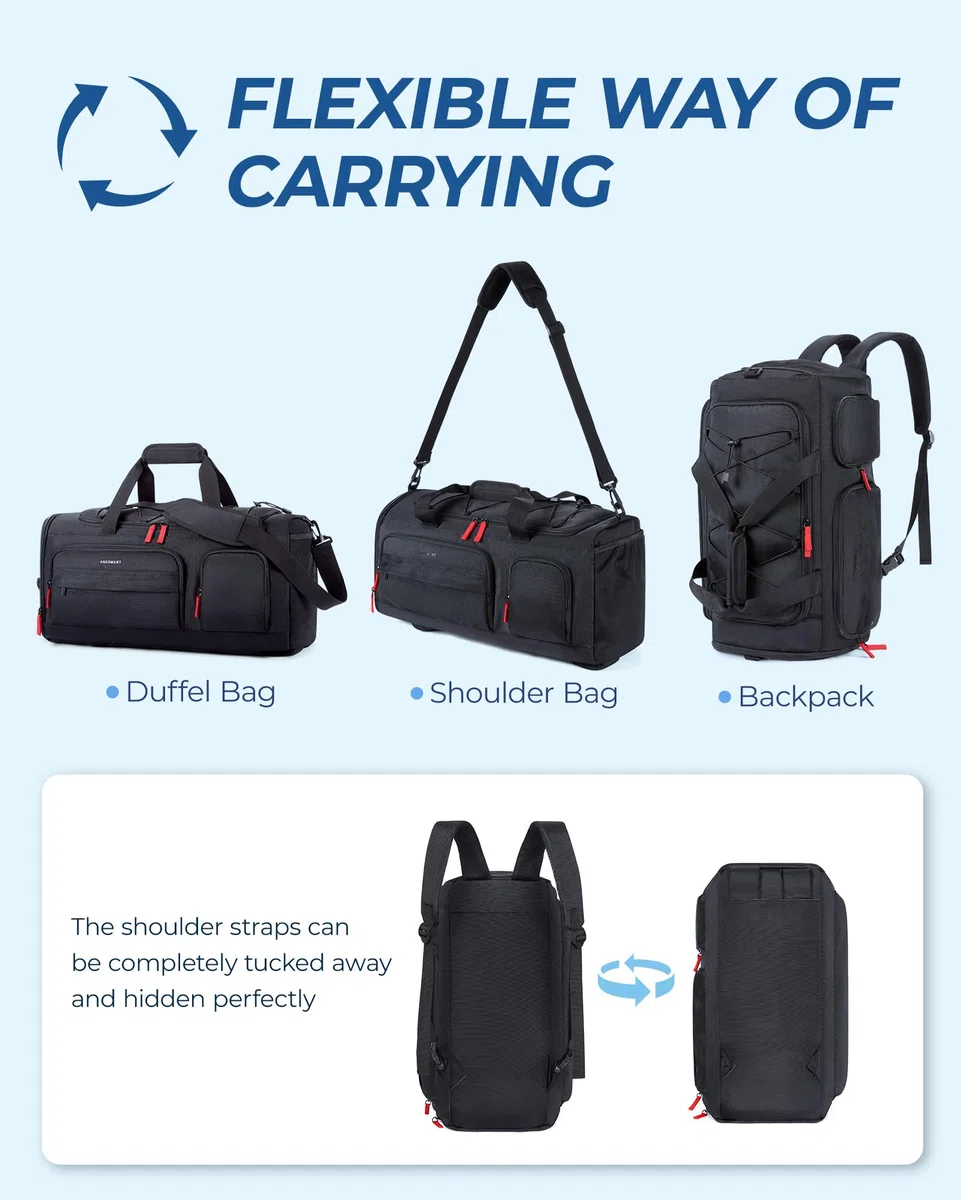 BAGSMART Sporttasche Damen und Herren, Sporttasche mit Schuhfach und Nassfach wasserdichte Gym Bag Reisetasche trainingstasche schwimmtasche für Fitness, Reisen, Outdoor-Aktivitäten, Schwarz