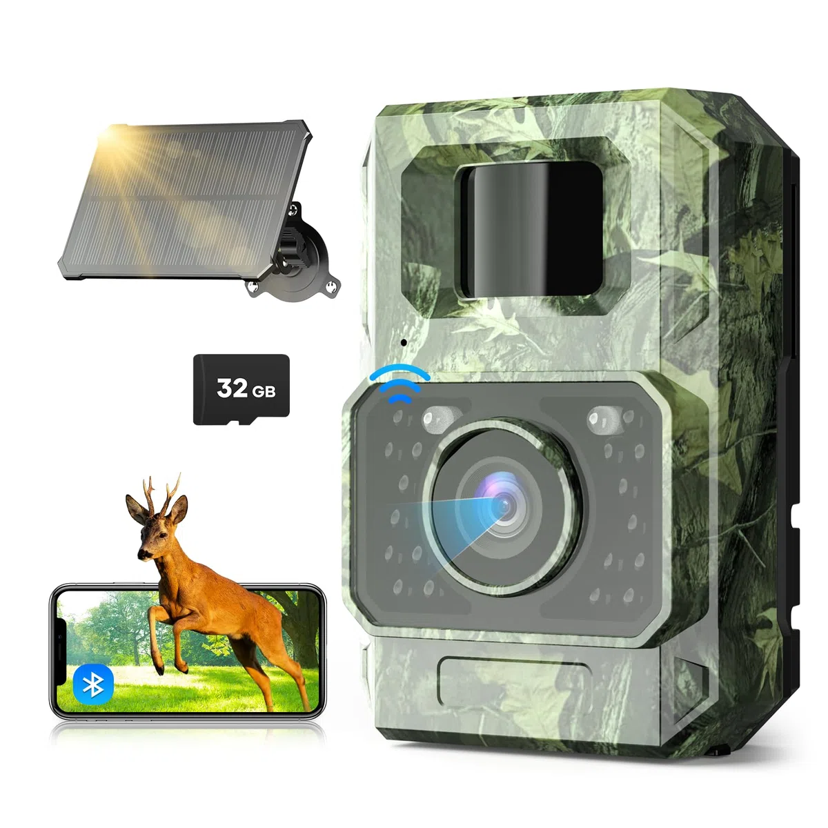 Assark Wildkamera mit Handyübertragungs-App,WLAN Solar Wildtierkamera mit Nachtsicht Bewegungsmelder,48MP 30fps Wiederaufladbare 2000mAh Lithium-Batterie, 0,2S Auslöser, IP66 Wasserdicht