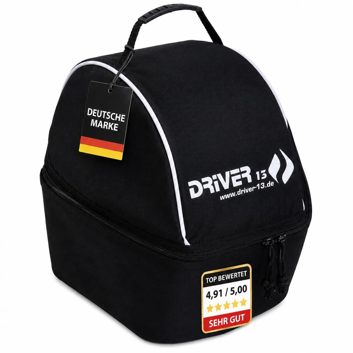 Driver13 Helmtasche Skihelm Snowboardhelm Fahrradhelm Reithelm, Helmet Bag mit Belüftung und Zubehörfach, schwarz