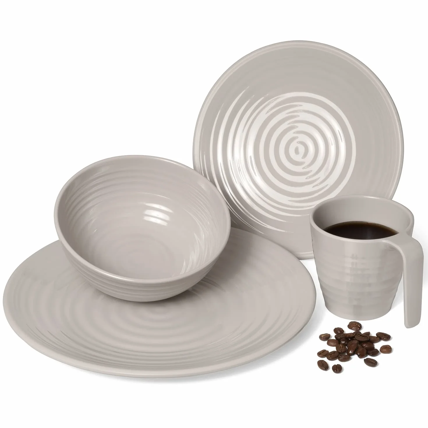 Melamin Camping Geschirr Set 4 Personen I Coffee Design I 16 Teilig I Tafelgeschirr Picknick BBQ Kochgeschirr