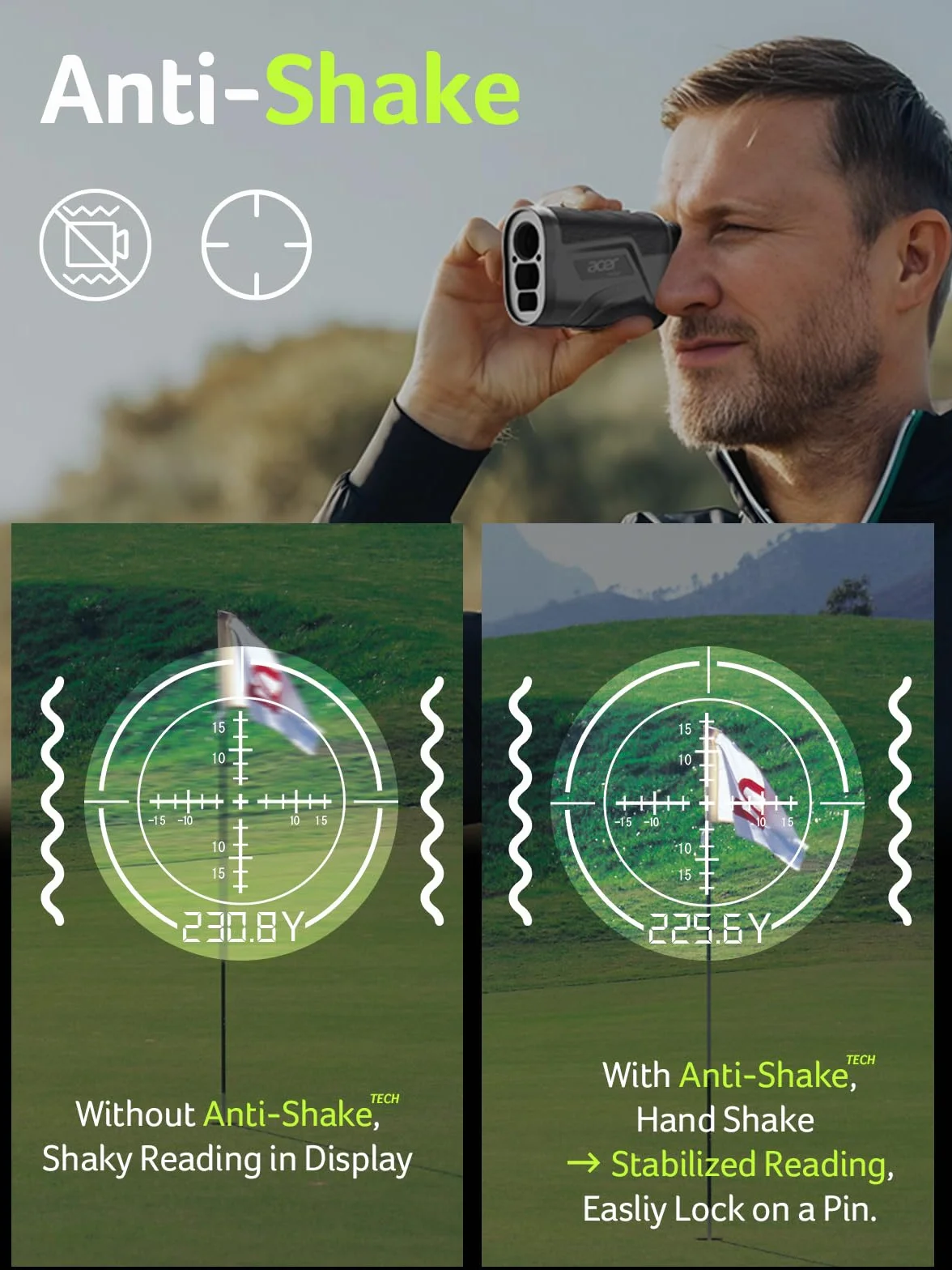 Acer Gadget Golf Entfernungsmesser mit Neigung - 800/1200Yards Entfernungsmesser für die Jagd, 6-fache Vergrößerung mit Fahnenmast Verriegelung Vibration, Wiederaufladbarer Akku mit Magnetstreifen