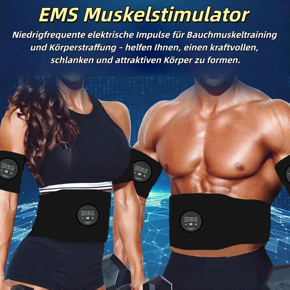 Apeborn Nächste Generation Ultrastarker EMS-Muskel & Bauchmuskeltrainer, 3er-Set EMS-Bauchtrainingsgerät,12 Trainingsprogramme&19 Intensitätsstufen,USB-aufladbar,Geeignet für Bauch und Arme