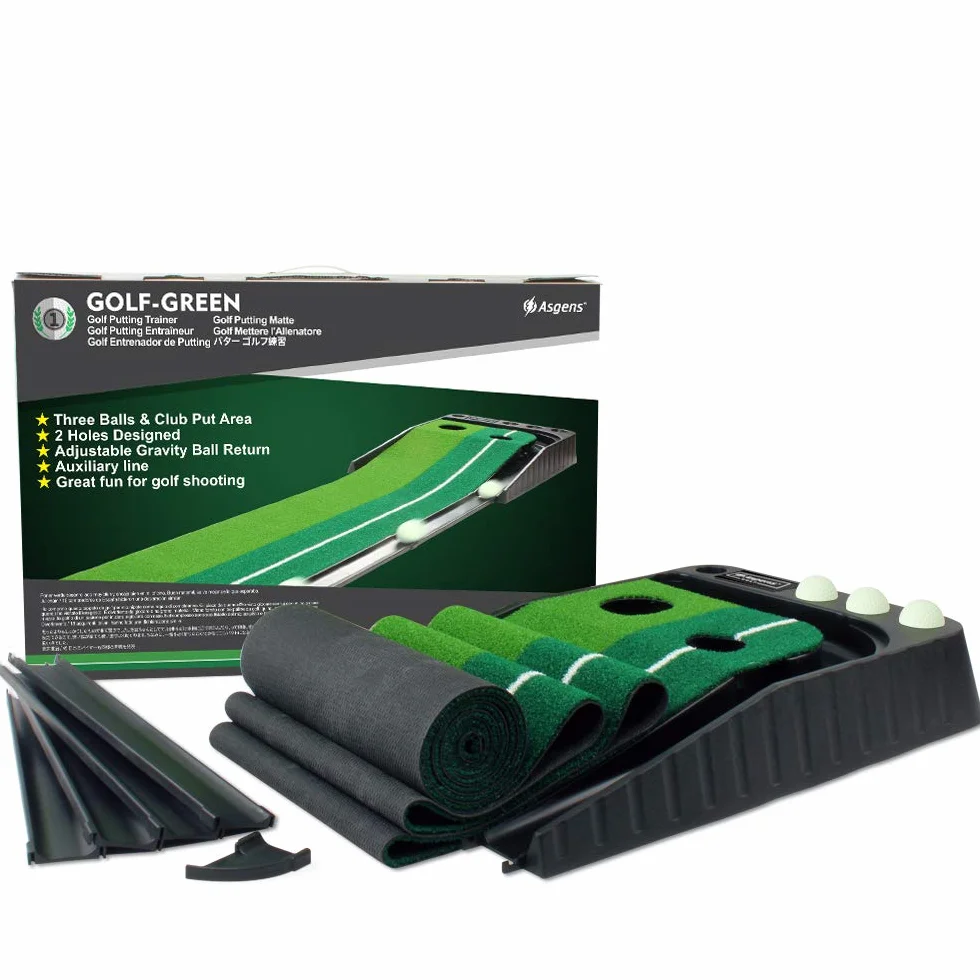Minigolf für zuhause, Putting Matte mit Auto-Rückkehr & Kunstrasen – Minigolf Set mit 3 Golfbällen, Putting Trainer Indoor/Outdoor für Anfänger & Profis