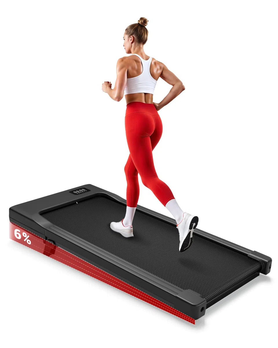 Superun Walking Pad mit Steigung 6%, Laufband für Zuhause mit App max 6km/h und 12km/h Version, Schreibtisch- Laufband bis 136 kg Belastbar mit Multiplayer-Rennen und Trainingskurse Erlebnis vor Ort