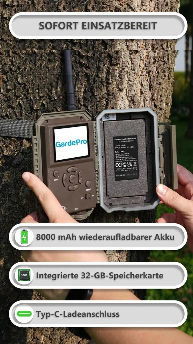 GardePro E8P Max Wildkamera WLAN 8000mAh Akku 64MP 1296P Nachtsicht Bewegungsmelder