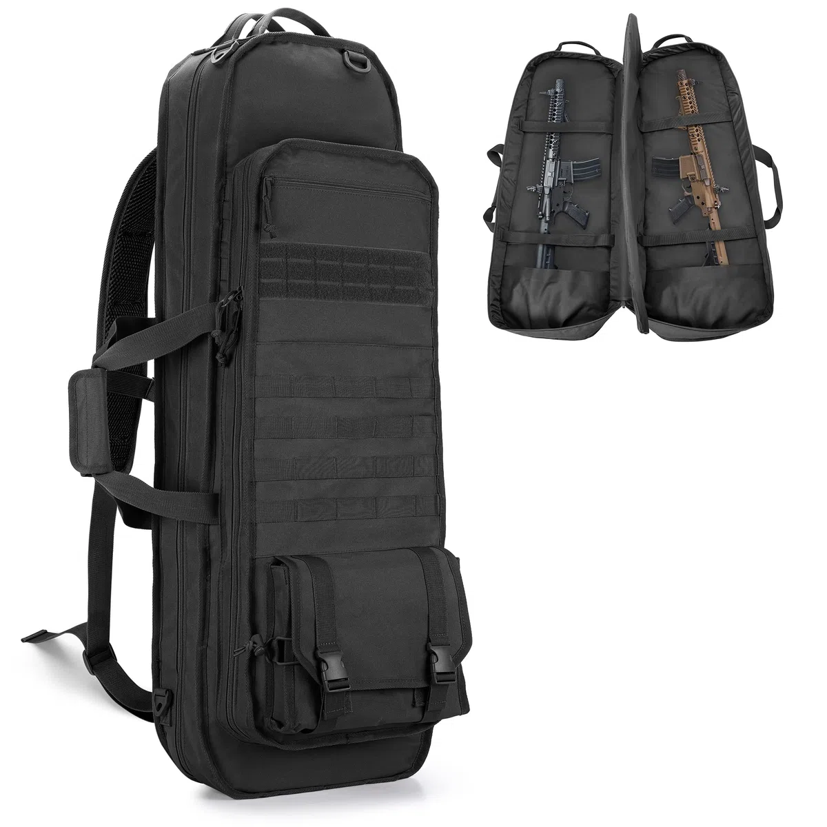 GOBUROS Tactical Rifle Bag Rucksack für 91 cm Gewehre, weicher Gewehrkoffer mit 3 Magazinhaltern, gepolsterten Schultergurten, abschließbarem Reißverschluss und Molle-System für Jagd und Schießen