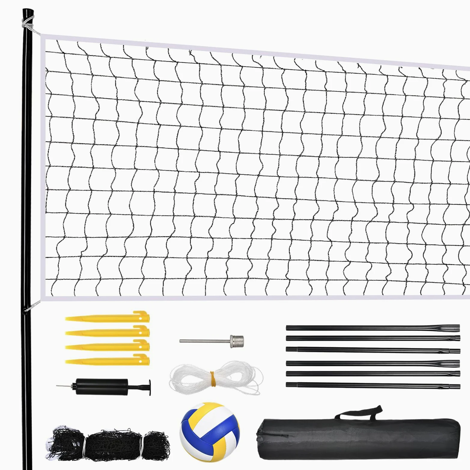Volleyball Set, Tragbares Beachvolleyball Netz mit Ständer,Volleyball und Tragetaschefür Volleyballnetz Mobiles Set für Garten Strand Rasen
