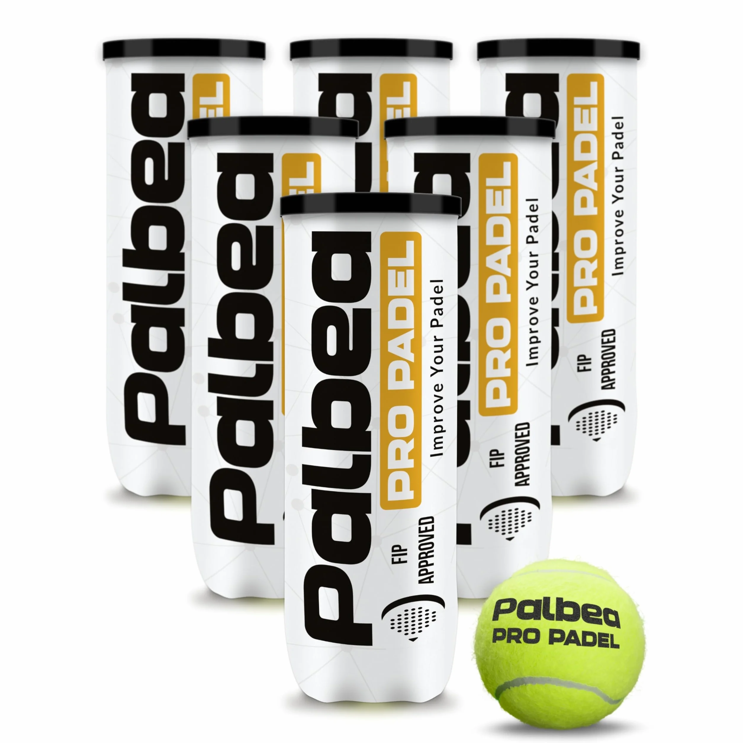 Palbea PRO Padel - FIP Zugelassene Padelbälle - 1 Karton x 6/9/12/14/20/24 Röhren - Padel Bälle mit HV Filz für Hohe Sichtbarkeit. Premiumqualität. Für Training und Turniere. Langlebig und Schnell.