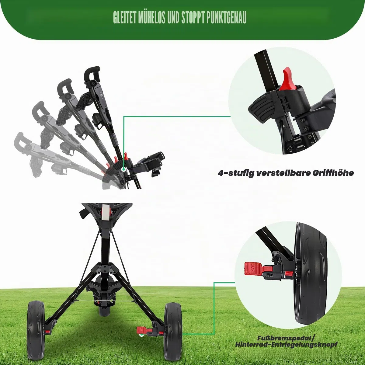 XDriveMax Golf Trolley 3 Rad,Golftrolley Klappbar,Leichter Golf Trolleys für Golfschläger und Golfbag, mit Getränkehalter,Scorekartenhalter und Ablagefach(schwarz)