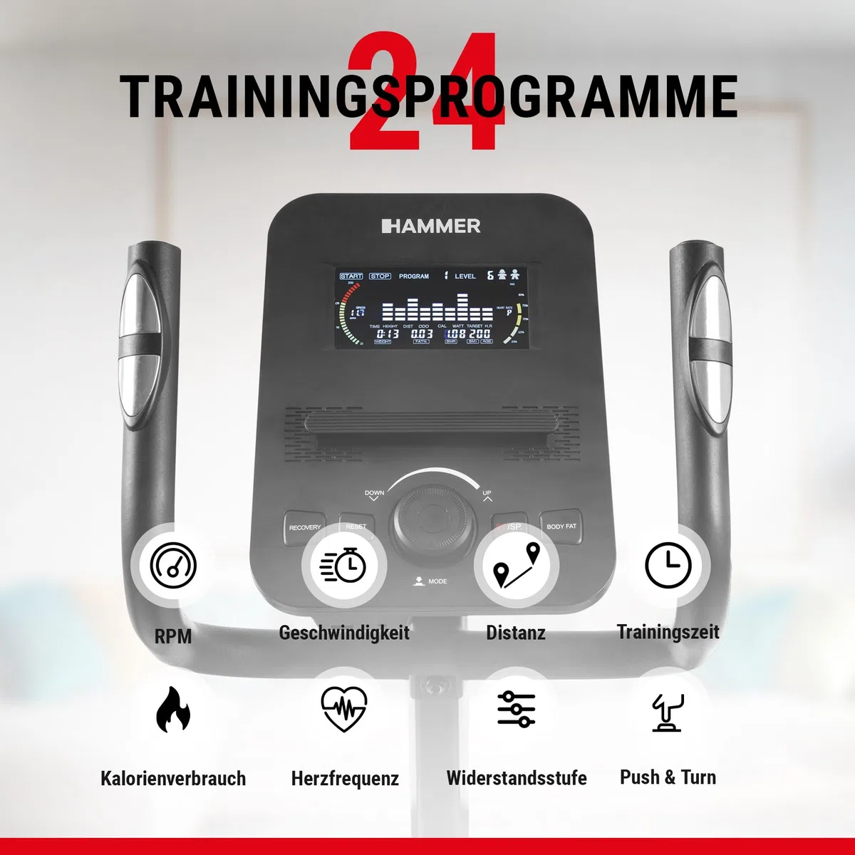 Hammer Crosstrainer Ellipsentrainer SpeedMotion II, 3-fache Steigung, 24 Programme, 18 kg Schwungmasse, Kinomap & Zwift