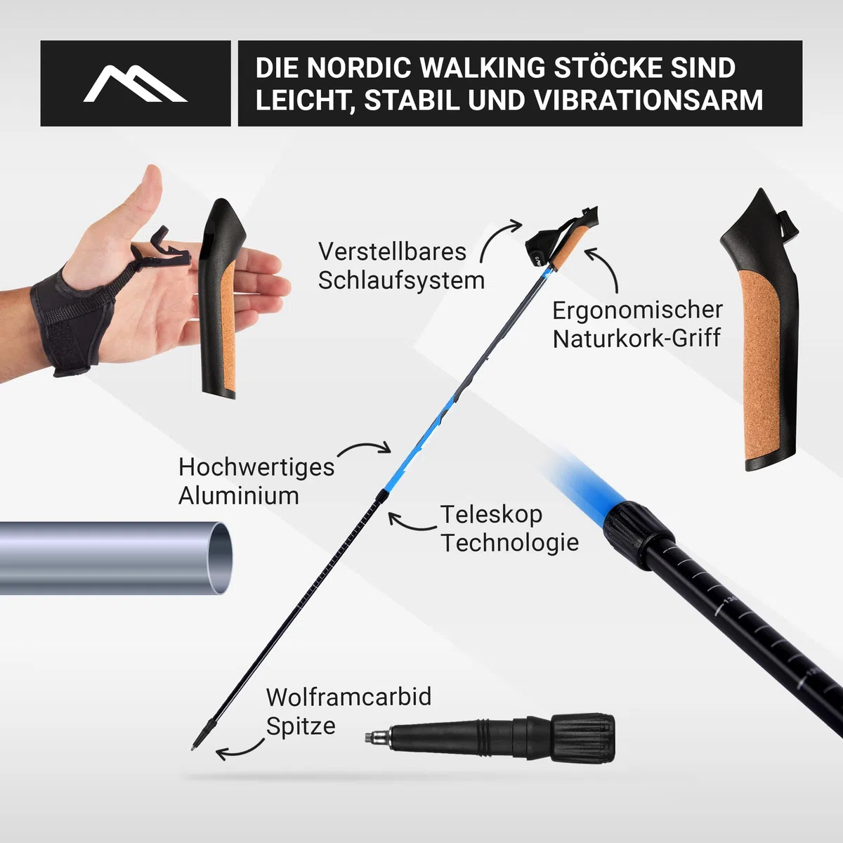 MSPORTS Nordic Walking Stöcke Premium - hochwertige Qualität - Superleicht - auswählbar mit Tragetasche - Walking Sticks