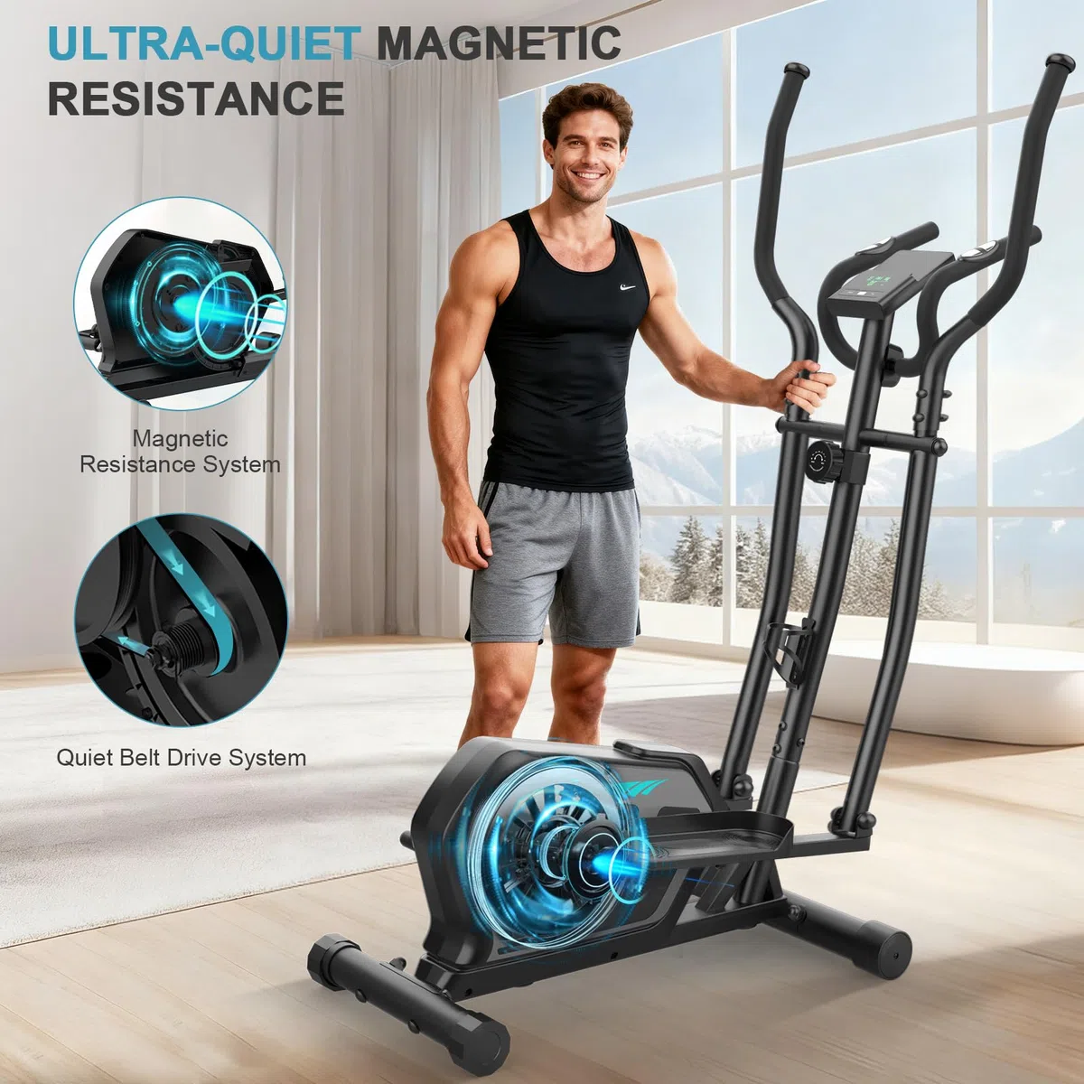 Crosstrainer für Zuhause,3-in-1 Magnetisch Ellipsentrainer mit 16 stufiger Widerstand,LCD Monitor, Wasserflaschen-und Gerätehalter, 6KG Schwungrad,Belastbar Bis 287LBS