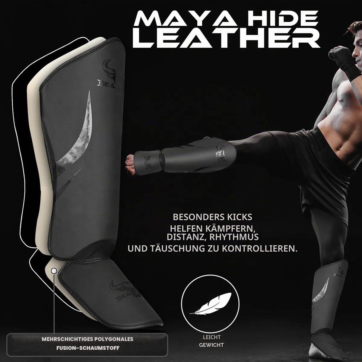 BEAST RAGE Schienbeinschoner für Kickboxen Muay Thai, Martial Arts Schienbeinschoner, Beinschutz mit Ristschutz Schienbeinschoner,Karate,Boxing,MMA Training Gear,Sparring,BJJ,TKD