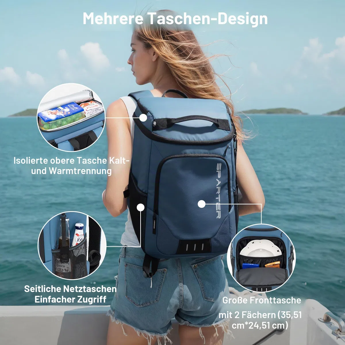 SPARTER Rucksack-Kühler, isoliert, auslaufsicher, 33 Dosen, wasserdicht, leicht, isoliert, Eistruhe, tragbare weiche Kühltasche für Strand, Reisen, Camping, Mittagessen