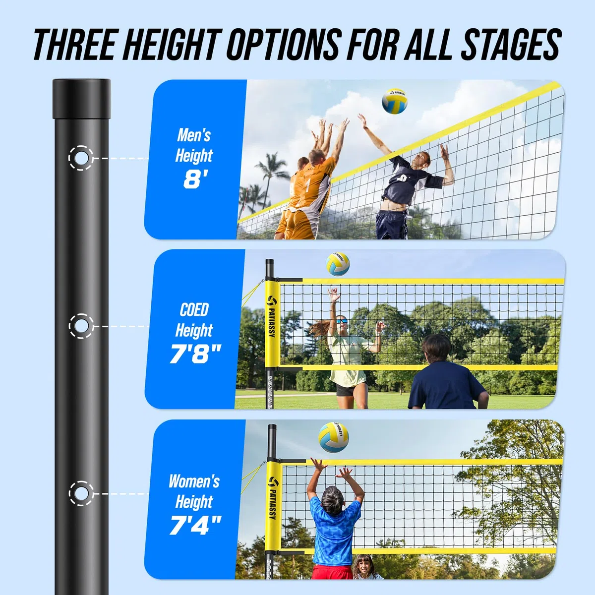 Volleyballnetz Garten Outdoor Mobiles Set Mit Stangen, Höhenverstellbar Volleyball Netz, PU Volleyball, Handpume, Grenzlinie, Tragetasche für Rasen Standardgröße 9,5m* 1m