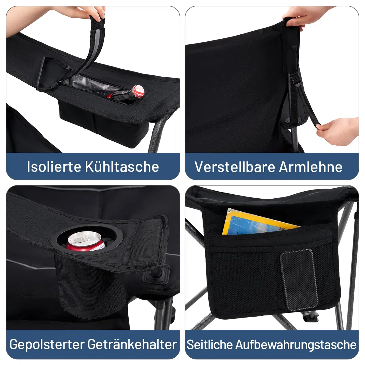 TIMBER RIDGE Campingstuhl Faltbar 200KG Übergroß 63cm Sitzbreit Klappstuhl Camping Bequem Gepolster mit Isolierte Kühltasche Camping Sessel Faltstuhl Gartenstuhl Anglerstuhl