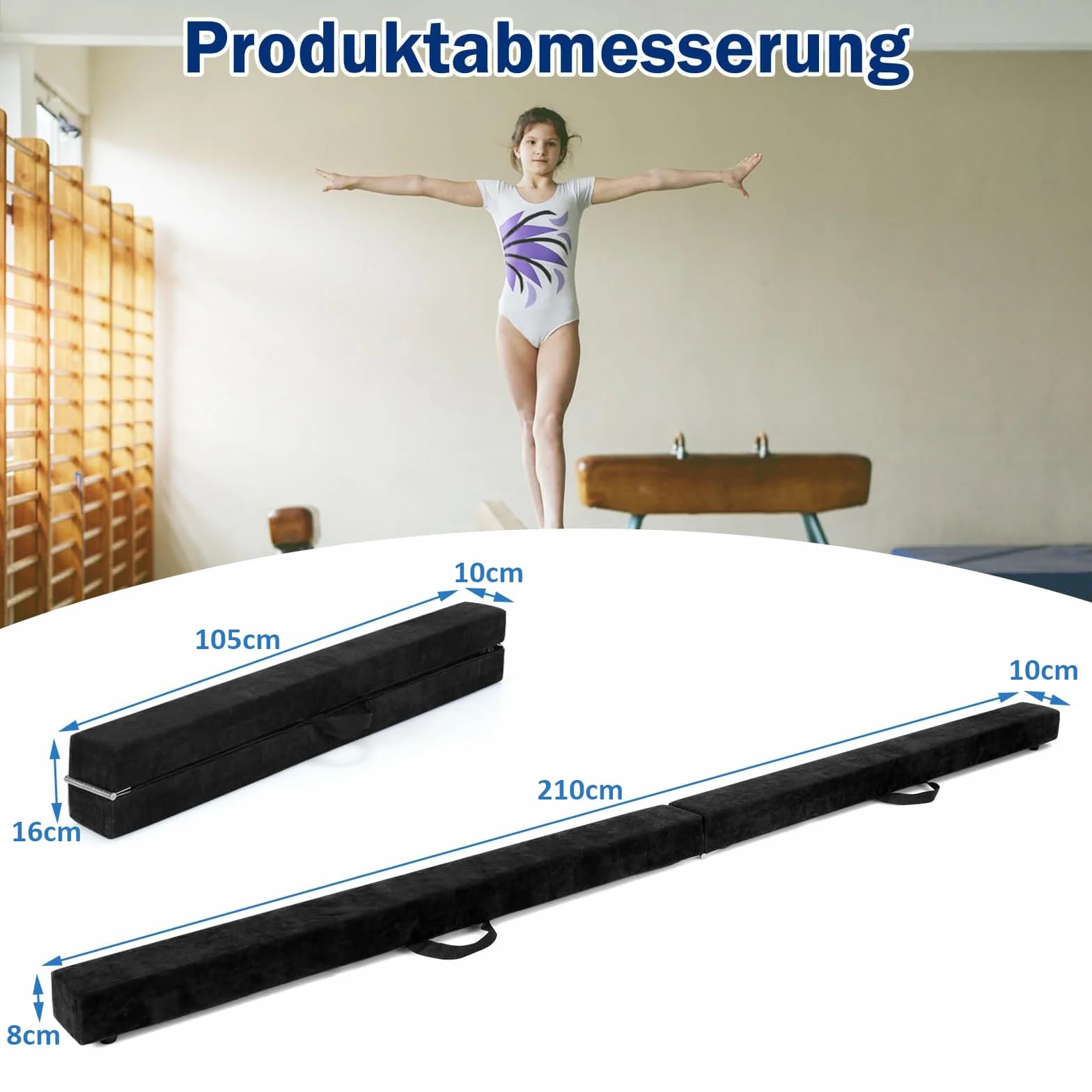 GOPLUS Schwebebalken für Zuhause, 210x10x8cm Gymnastikbalken Balancierbalken mit Griffen, Turnen Balken rutschfest für Kinder & Anfänger