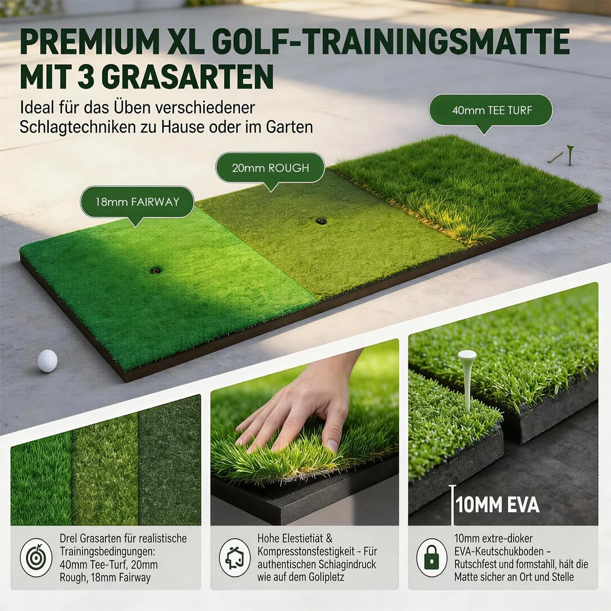 Golf-Übungsnetz mit Matte, tragbares Trainingsset (300 x 200 cm) mit Zielscheibe, 3 Abschlagmatten, 10 Golfbällen, Tees und Tragetasche für drinnen und draußen