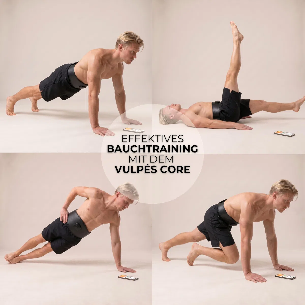 Vulpés Core EMS-Gürtel mit App – Bauchtraining & unterer Rücken, kontrollierte Muskelstimulation für effiziente Workouts und Regeneration (6 integrierte Elektroden, 8 Modi)