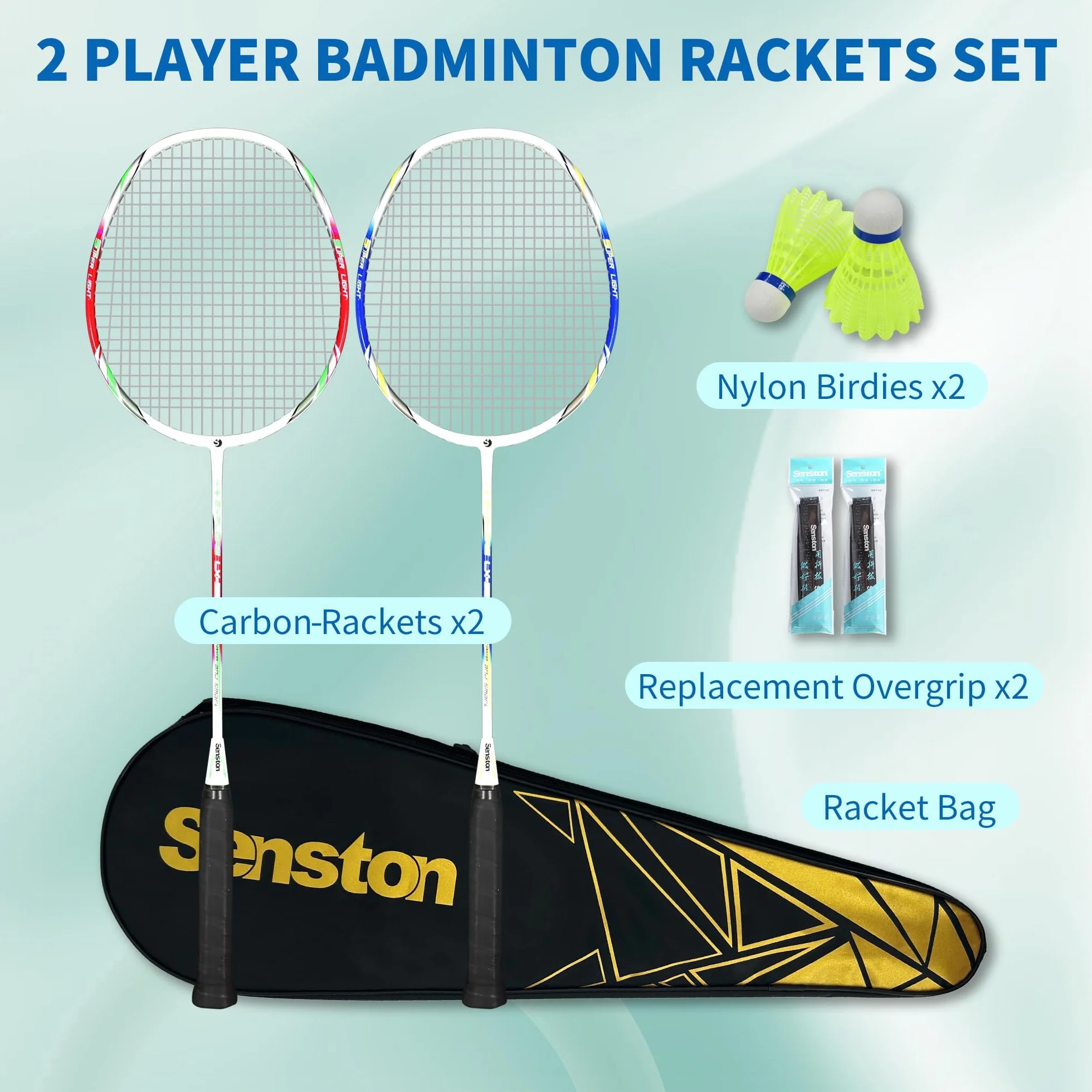 Senston Graphit Badminton-Set Leichtgewicht Badmintonschläger mit Schlägertasche Badminton Schläger Federballschläger für Training, Unterhaltung