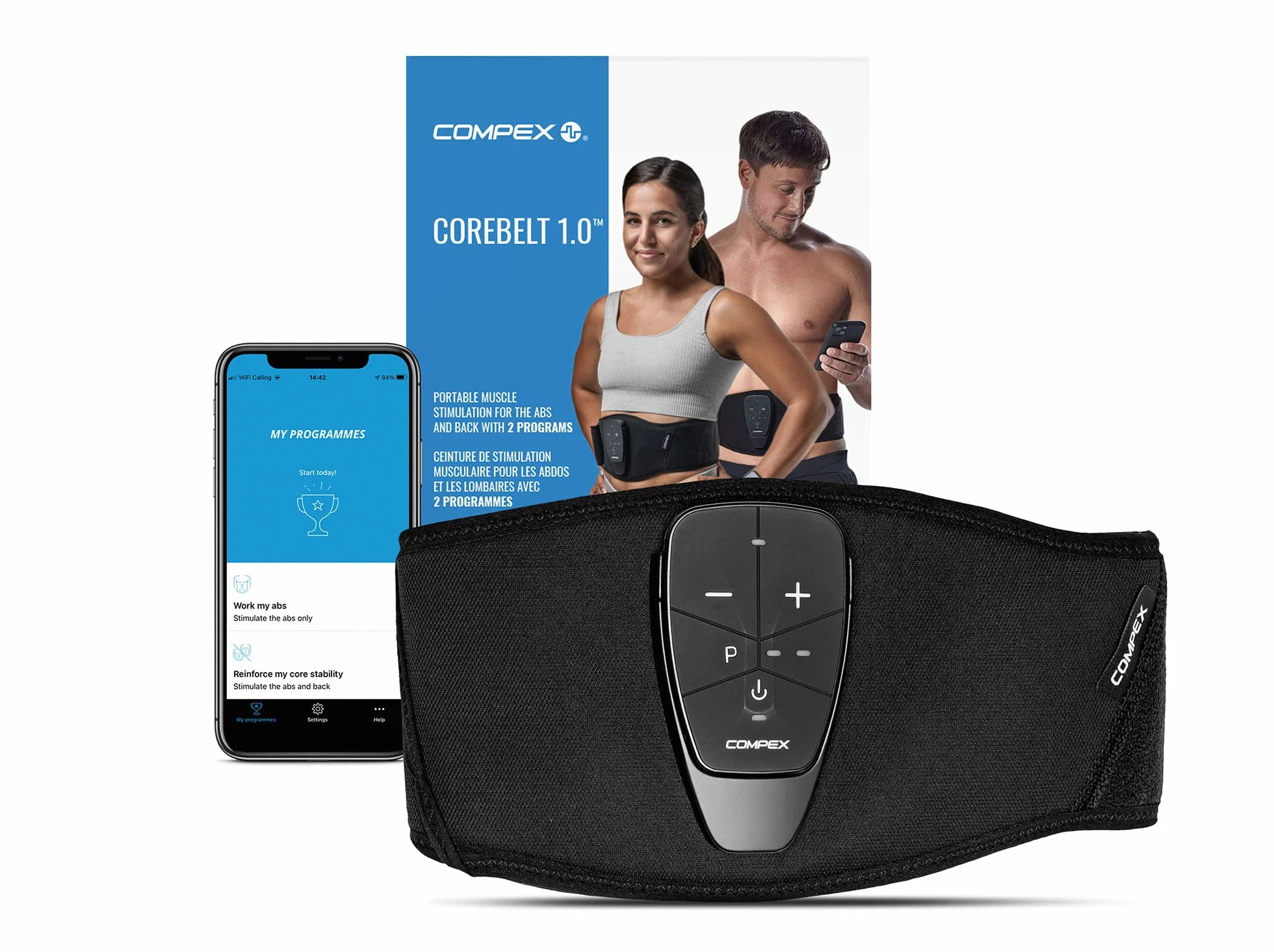 Compex Corebelt 1.0 – Elektrostimulationsgürtel für Bauchmuskeln und Lendenwirbelsäule (EMS) - 2 Programme, um einen flacheren, strafferen Bauch zu bekommen.