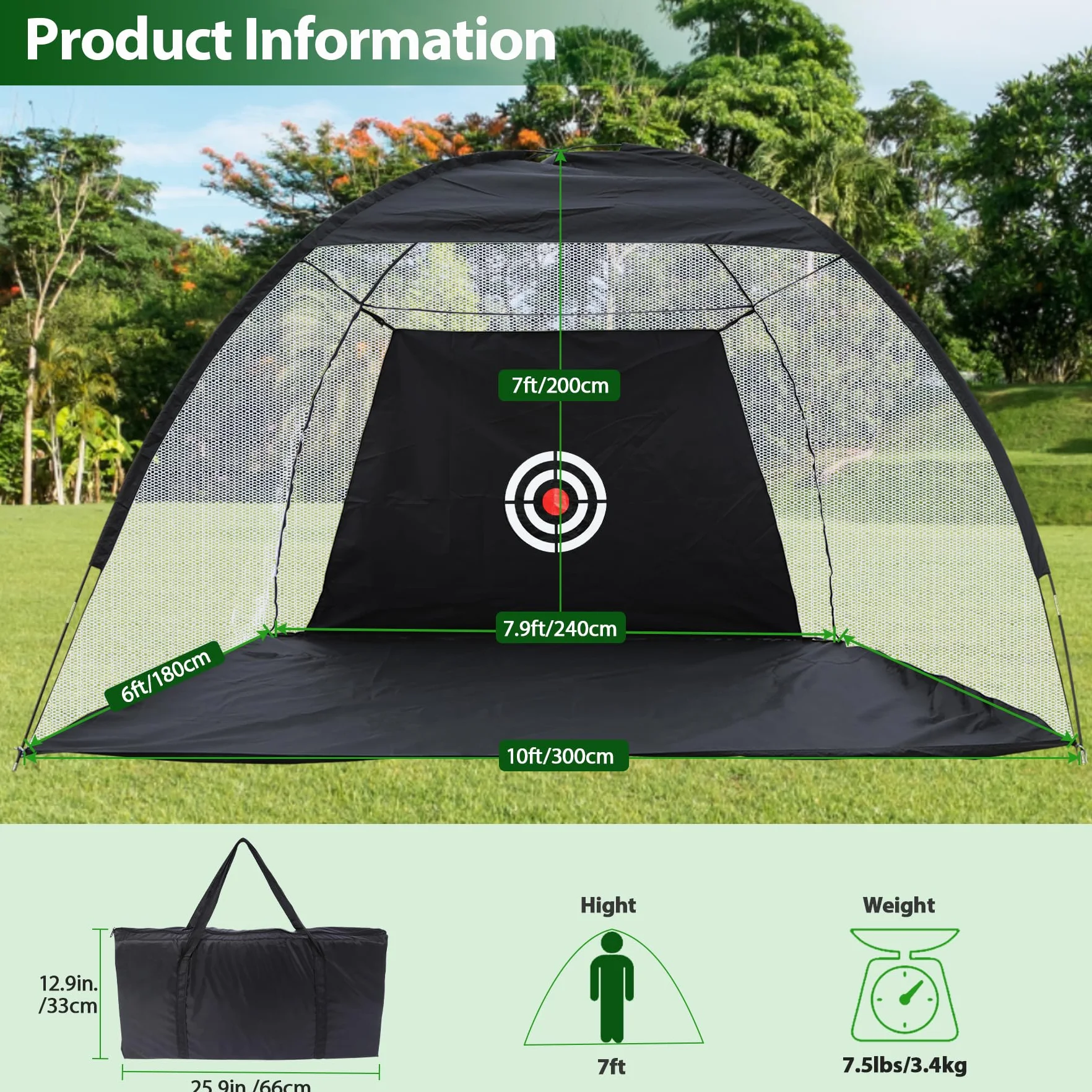 REDCAMP 10x7ft Golf Training Net mit Schlagmatte für Indoor Outdoor Hinterhof, beinhaltet tragbare Tragetasche,10 Bälle, 7 Tees, Verbesserung des Trainings All-in-1 Golf Übungsnetz