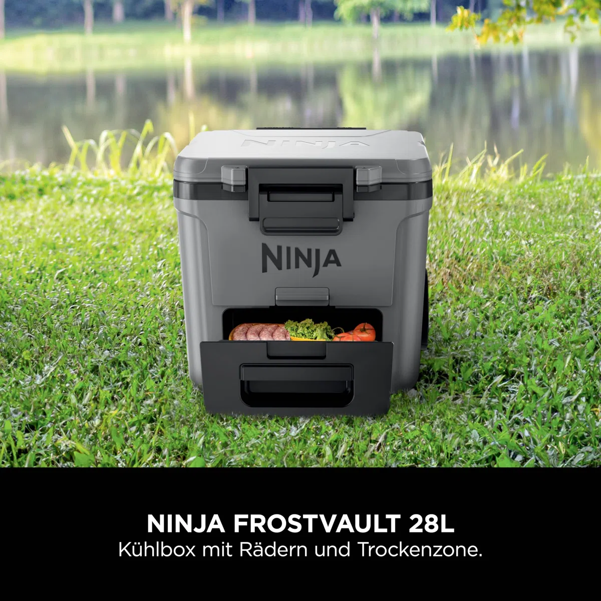 Ninja FrostVault Kühlbox mit Rollen und Isolierung, integrierter Dry Zone Schublade mit Kühlschranktemperatur, hält Eis tagelang, bietet Platz für bis zu 48 Dosen, Schiefergrau, FB230EUGY